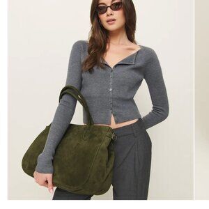 Reformation Oversized Patrizia Bag - Olive Green Suede